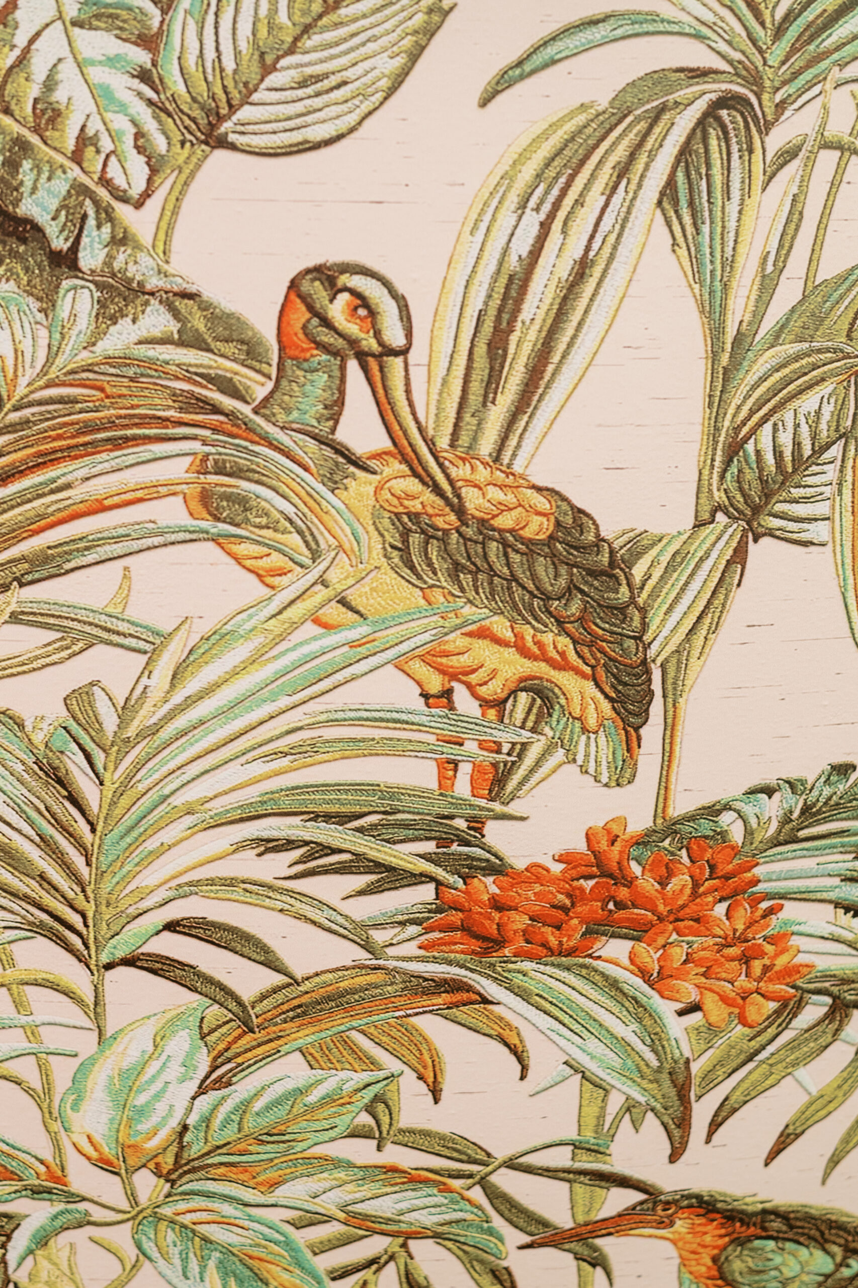 close up of custom wallpaper decor for wedding reception at villa Royale Palm Springs.